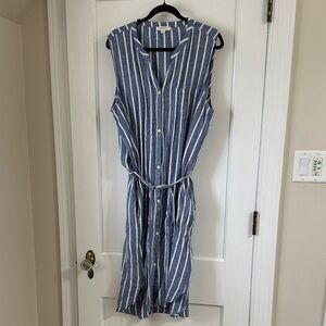 beachlunchlounge Blue and White Striped Midi Shirt Dress